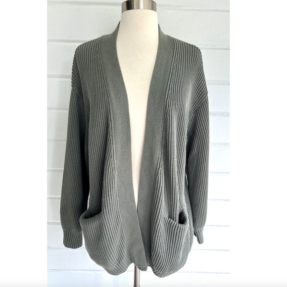 QUINCE Sage Green 100% Organic Cotton Oversized Open Cardigan Sweater - M - Picture 1 of 11